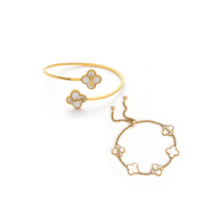 Clover Bracelet and Bangle Bundle (Gold)