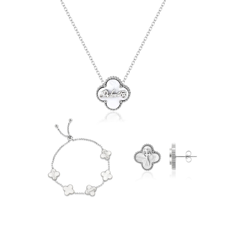 Clover Collection Bundle (Silver) - Necklace + Bracelet + Earrings