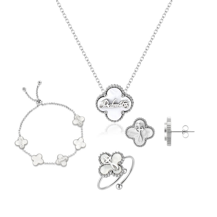 Clover Collection Bundle (Silver) - Necklace + Bracelet + Rings + Earrings
