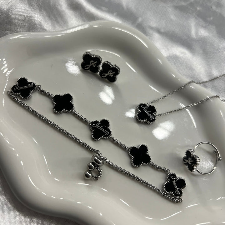 Clover Collection Bundle (Silver) - Necklace + Bracelet + Rings + Earrings