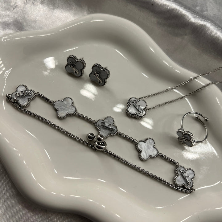 Clover Collection Bundle (Silver) - Necklace + Bracelet + Rings + Earrings