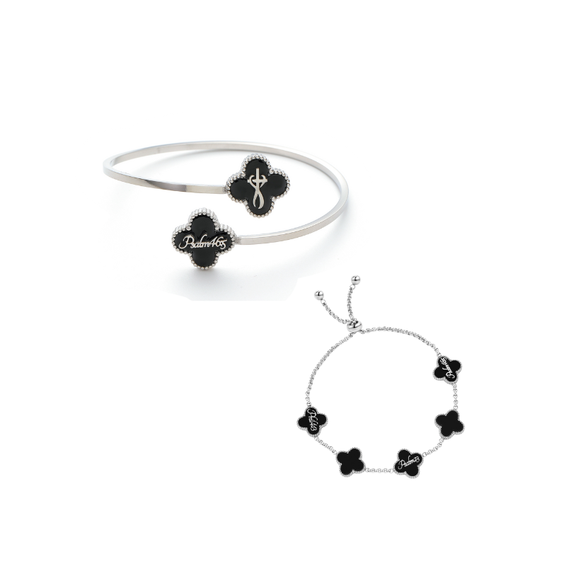 Clover Bracelet and Bangle Bundle (Silver)