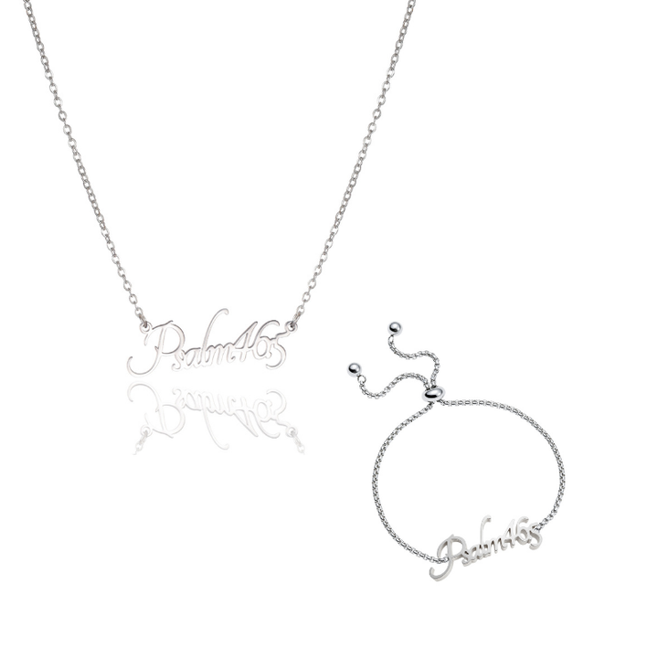 Name Necklace and Name Bracelet Bundle (Silver)