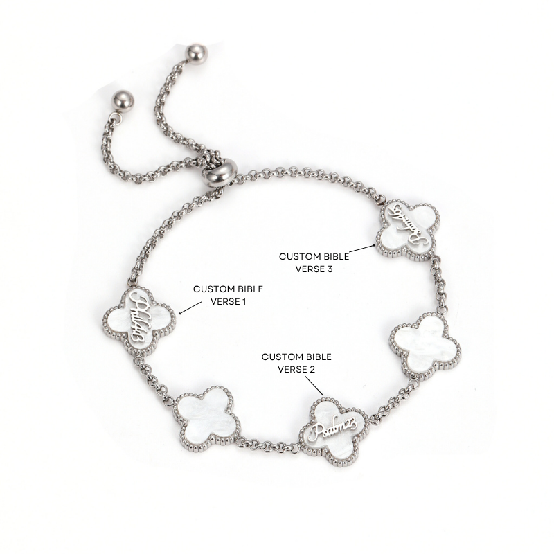 Bible Versed Clover Bracelets (Silver) - Personalised