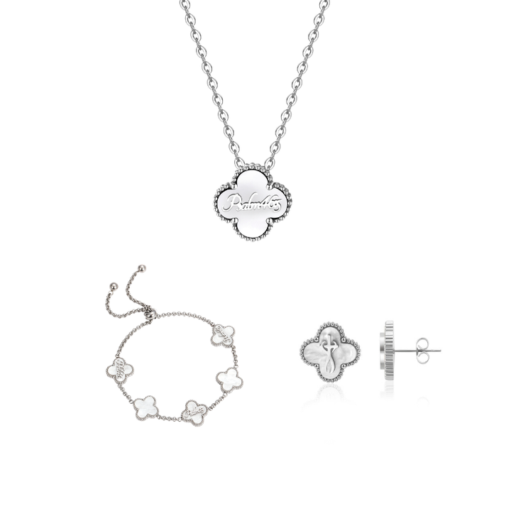 Clover Collection Bundle (Silver) - Necklace + Bracelet + Earrings
