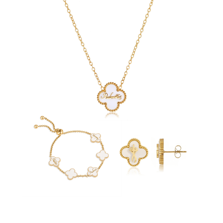 Clover Collection Bundle (Gold) - Necklace + Bracelet + Earrings