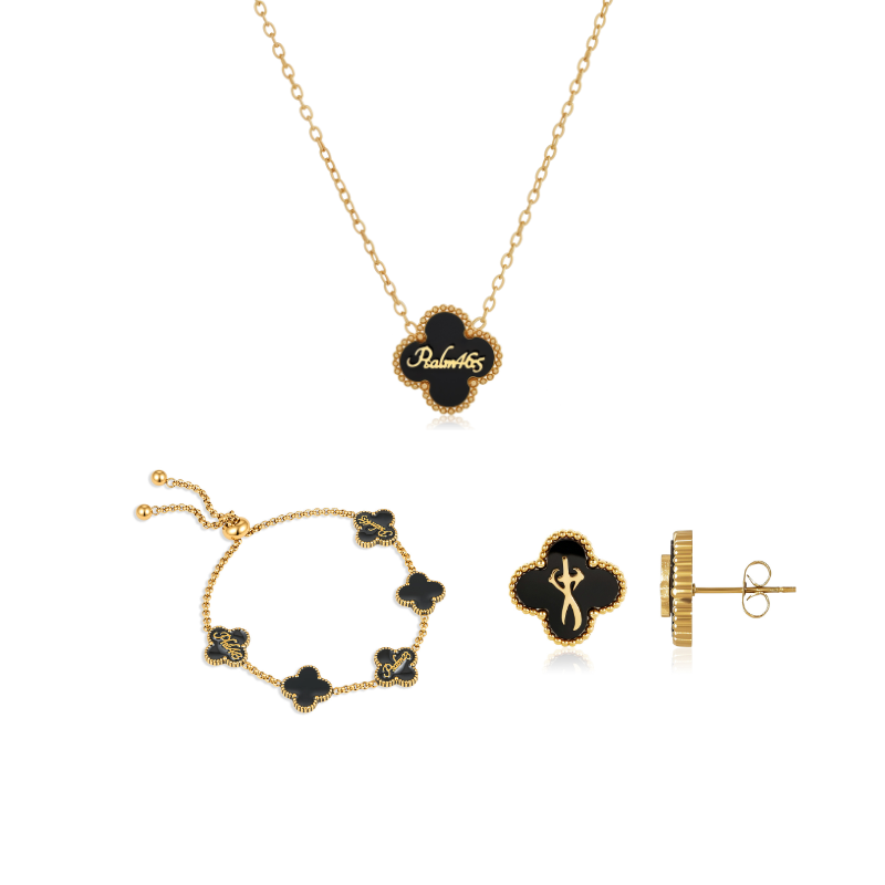 Clover Collection Bundle (Gold) - Necklace + Bracelet + Earrings