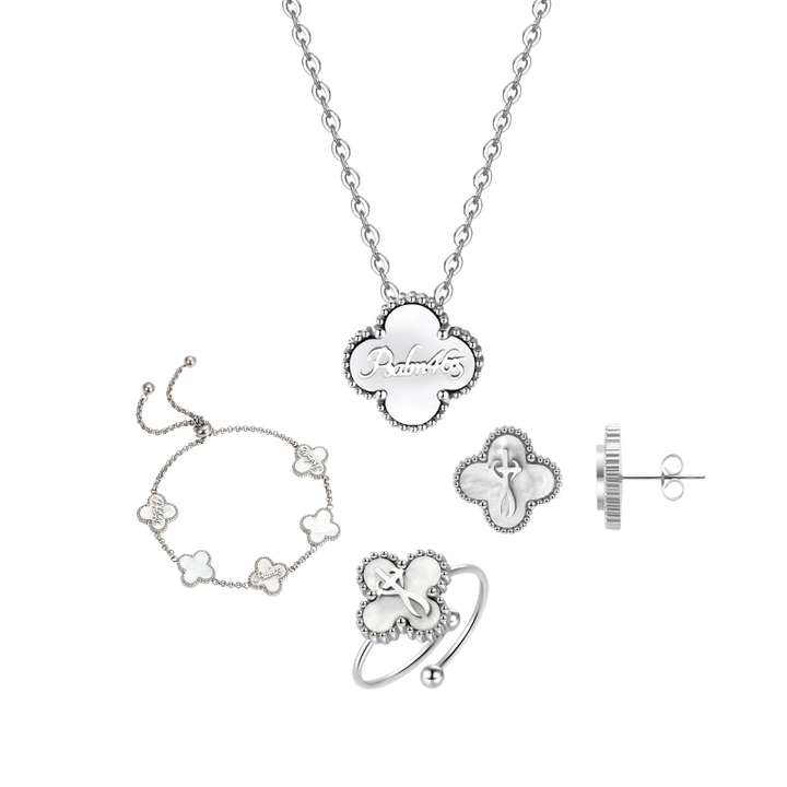Clover Collection Bundle (Silver) - Necklace + Bracelet + Rings + Earrings