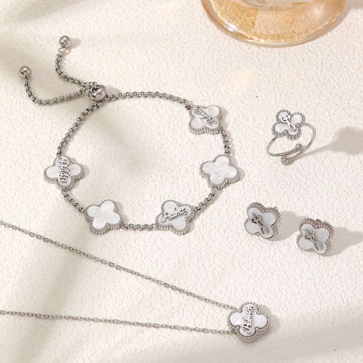 Clover Collection Bundle (Silver) - Necklace + Bracelet + Rings + Earrings