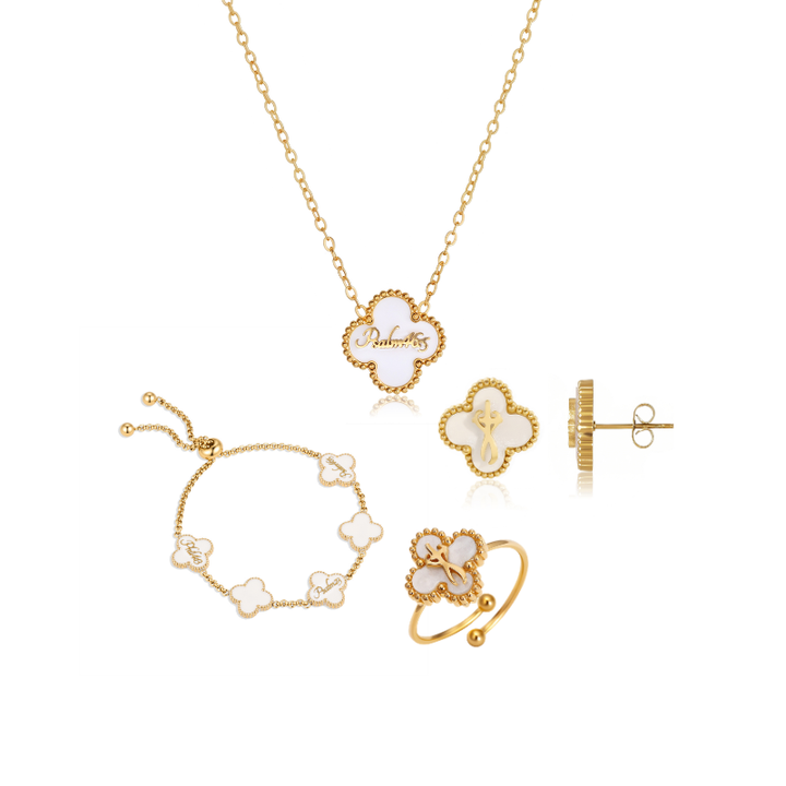 Clover Collection Bundle (Gold) - Necklace + Bracelet + Rings + Earrings