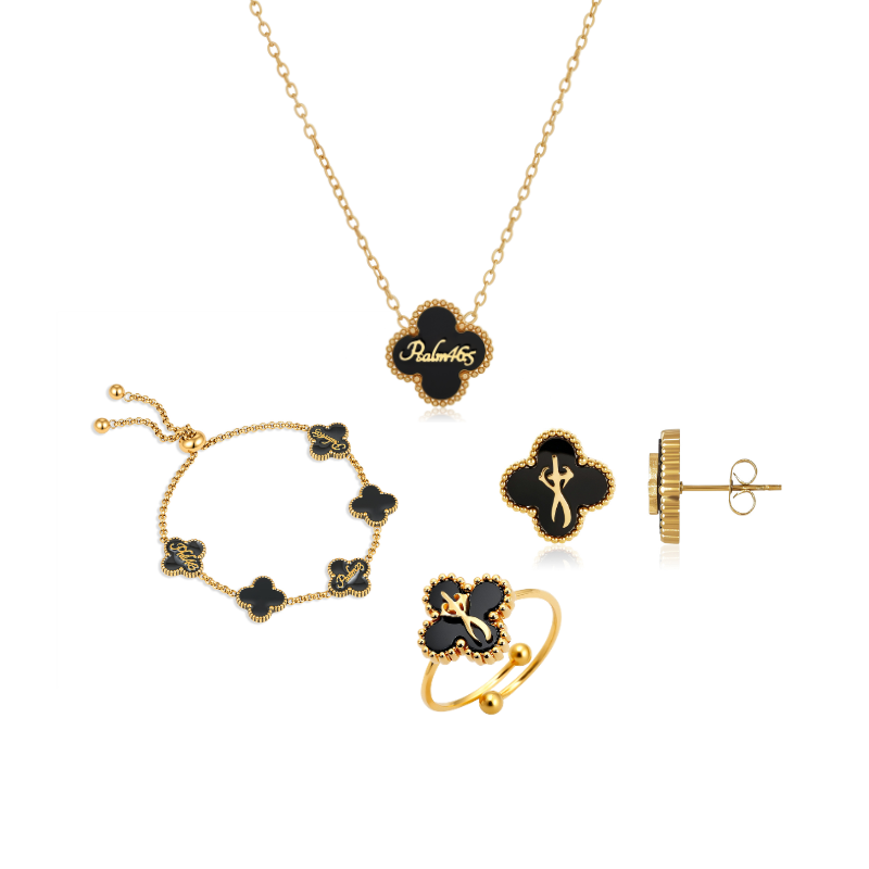 Clover Collection Bundle (Gold) - Necklace + Bracelet + Rings + Earrings