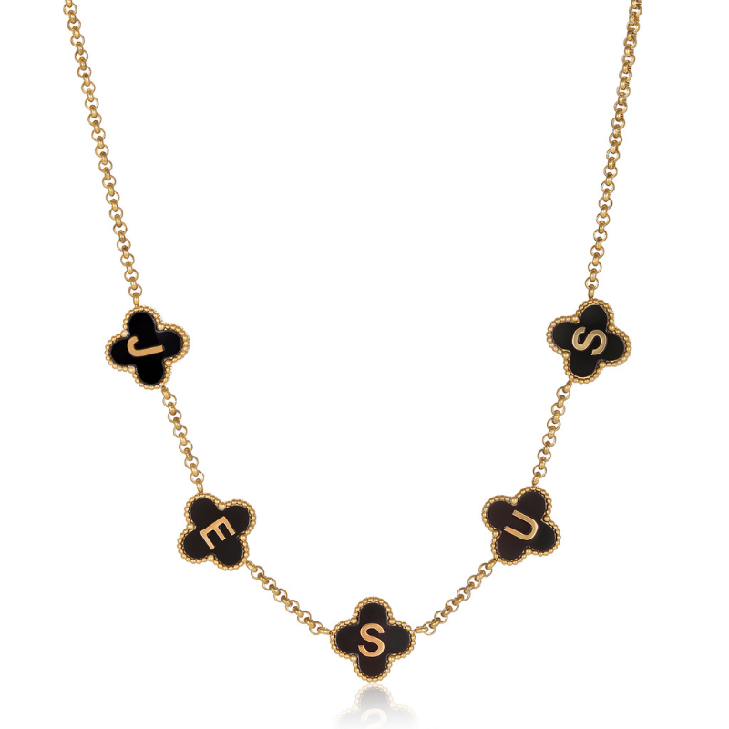 Clover Jesus Name Necklace (Gold)