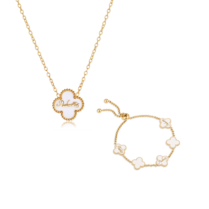 Clover Necklace and Clover Bracelet Bundle (Gold)