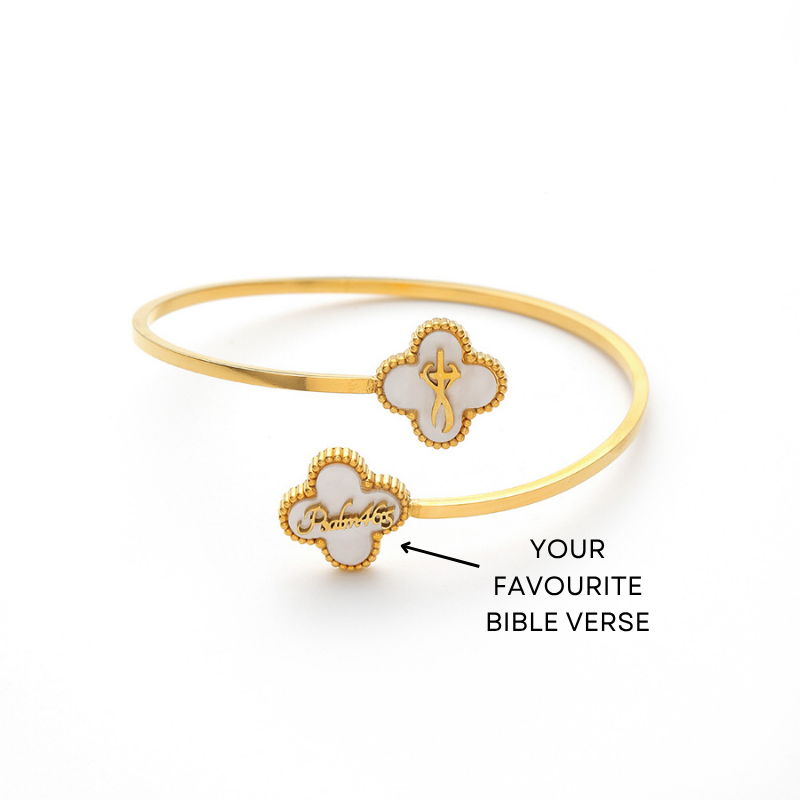 Bible Versed Clover Bangles (Gold) - Personalised