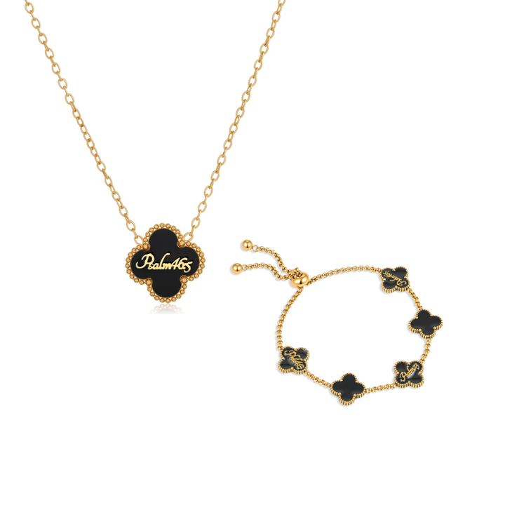 Clover Necklace and Clover Bracelet Bundle (Gold)