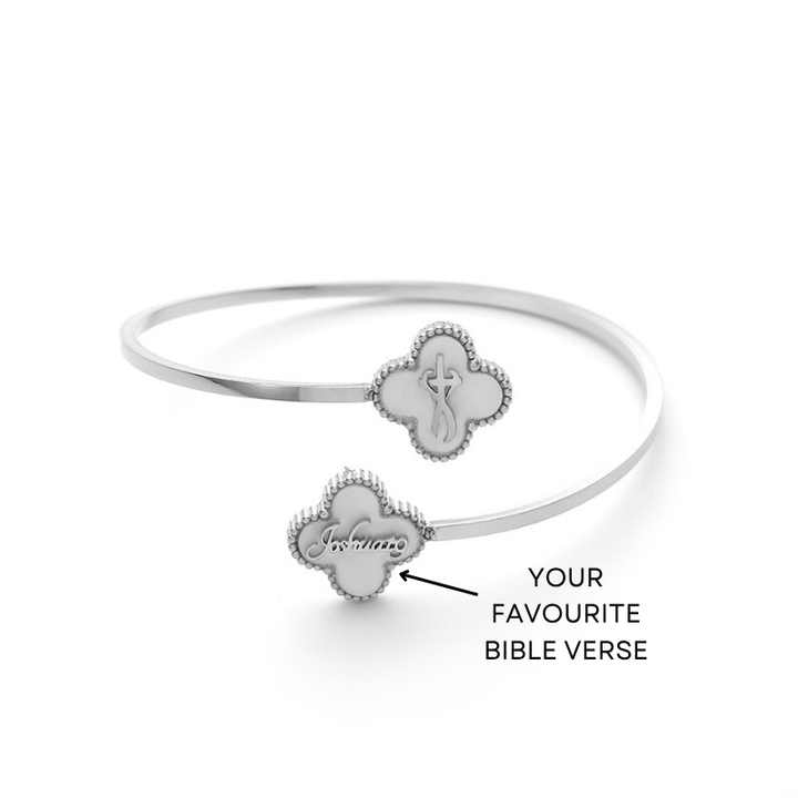 Bible Versed Clover Bangles (Silver) - Personalised