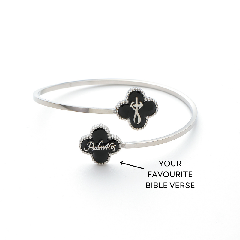 Bible Versed Clover Bangles (Silver) - Personalised