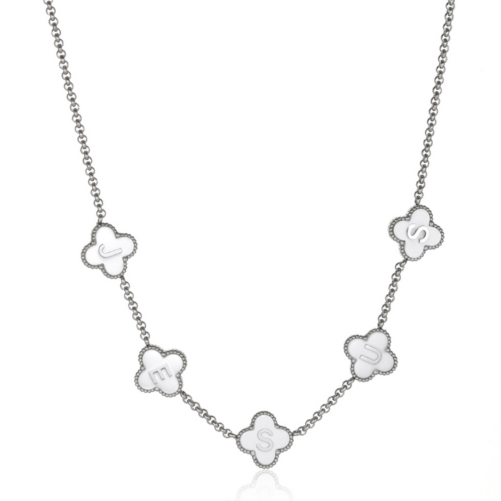 Silver Clover White Jesus Name Necklace Stainless Steel Christian necklace for women#finish_white