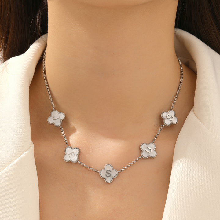 Silver Clover White Jesus Name Necklace Stainless Steel Christian necklace for women#finish_white