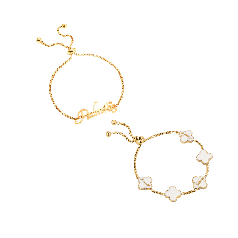 Name Bracelet and Clover Bracelet bundle (Gold)