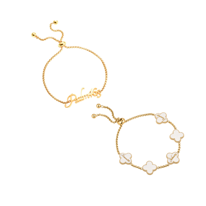 Name Bracelet and Clover Bracelet bundle (Gold)