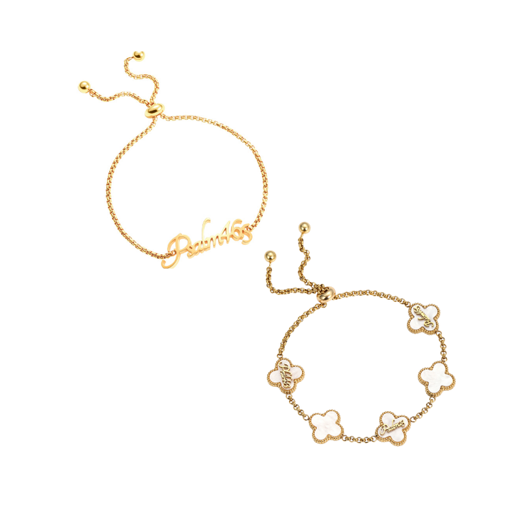 Name Bracelet and Clover Bracelet bundle (Gold)
