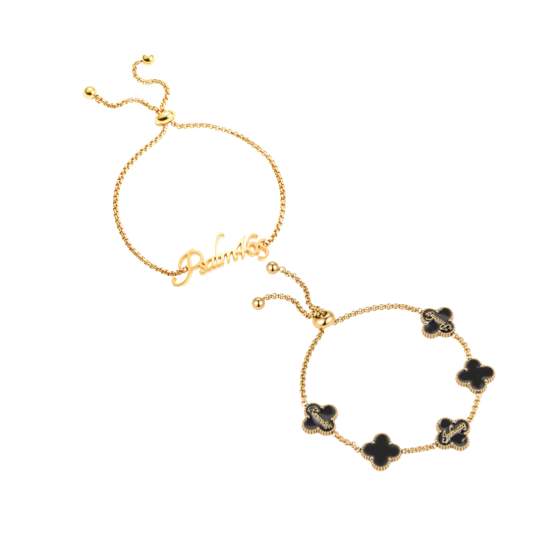 Name Bracelet and Clover Bracelet bundle (Gold)