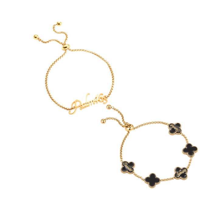 Name Bracelet and Clover Bracelet bundle (Gold)