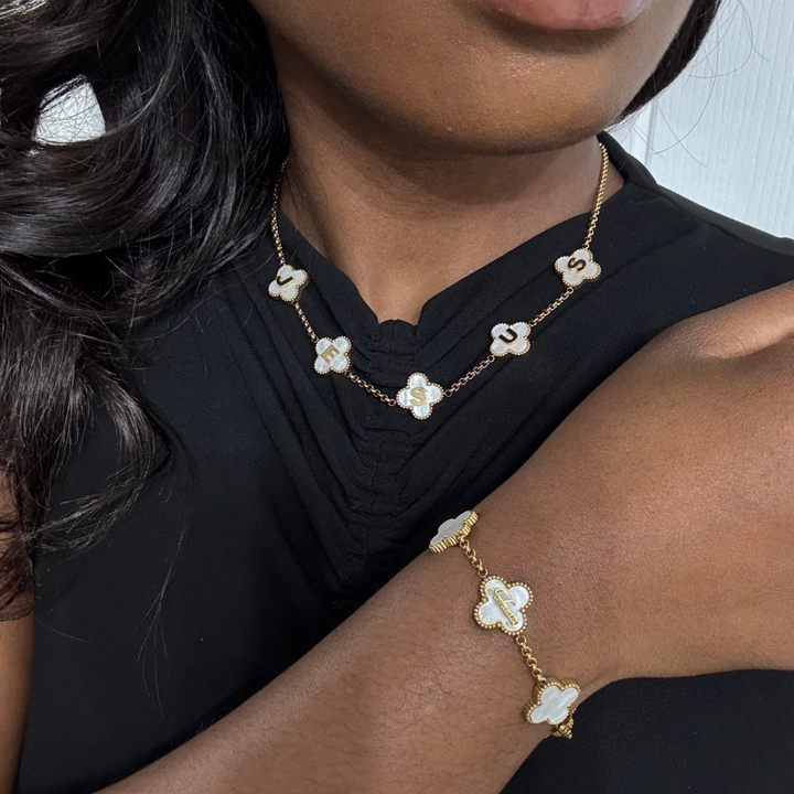 Gold Clover Jesus Name Necklace and Bible Versed Clover Bracelet Christian jewellery bundle