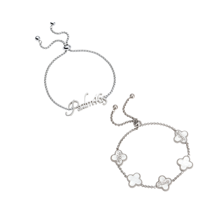 Name Bracelet and Clover Bracelet bundle (Silver)