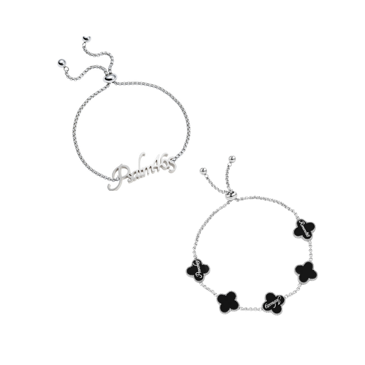 Name Bracelet and Clover Bracelet bundle (Silver)