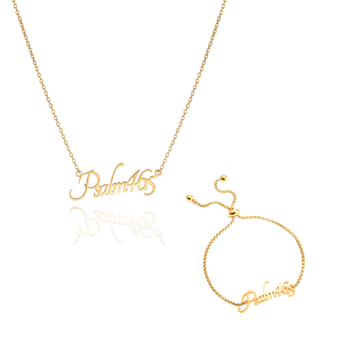 Name Necklace and Name Bracelet Bundle (Gold)