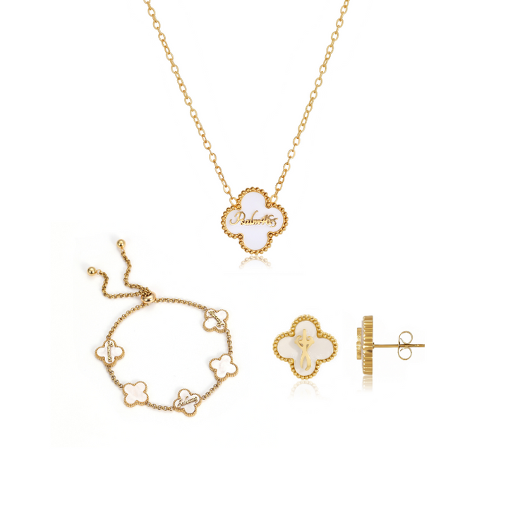 Clover Collection Bundle (Gold) - Necklace + Bracelet + Earrings
