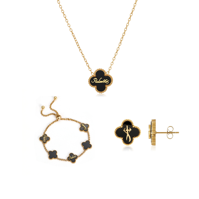 Clover Collection Bundle (Gold) - Necklace + Bracelet + Earrings