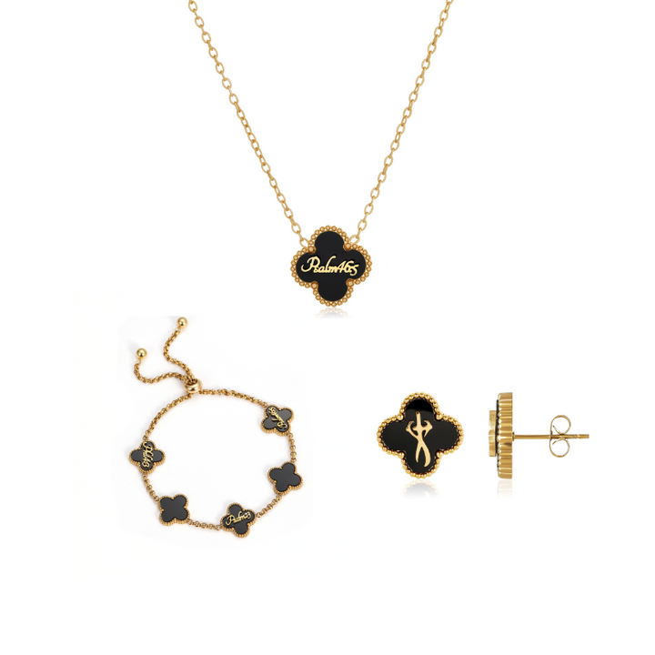 Clover Collection Bundle (Gold) - Necklace + Bracelet + Earrings