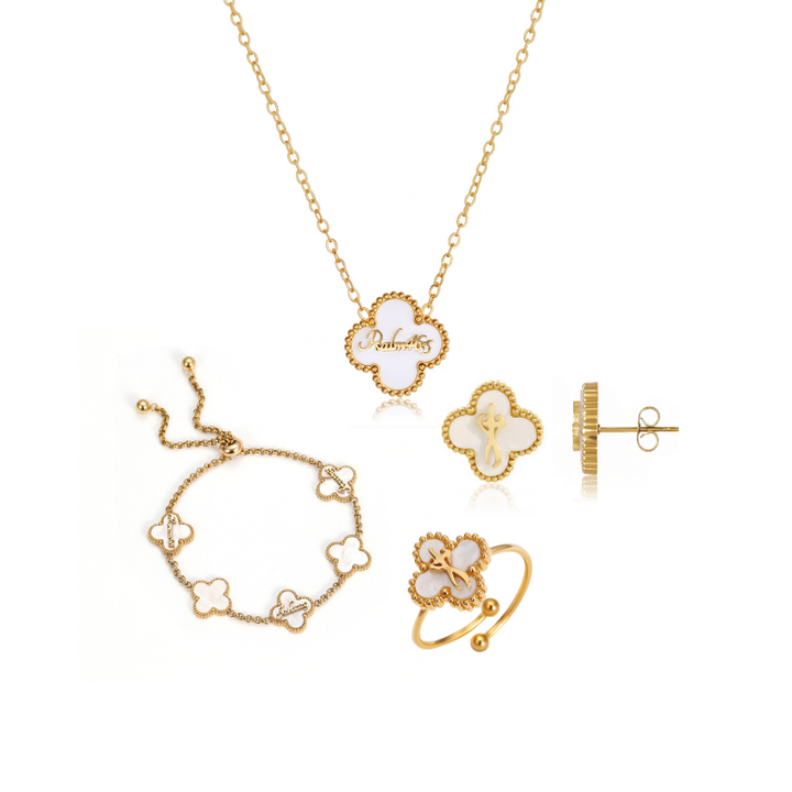 Clover Collection Bundle (Gold) - Necklace + Bracelet + Rings + Earrings