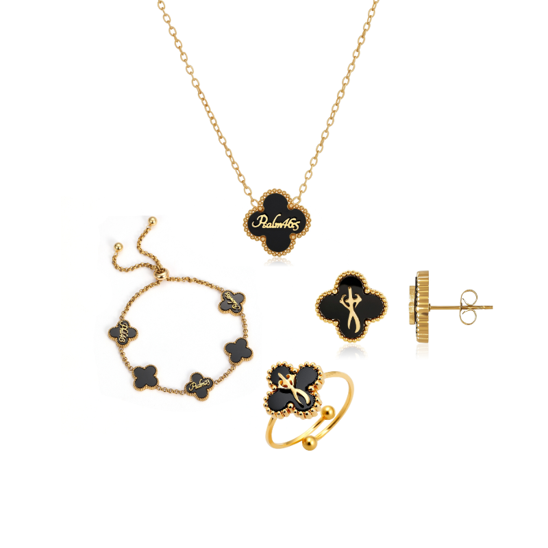 Clover Collection Bundle (Gold) - Necklace + Bracelet + Rings + Earrings