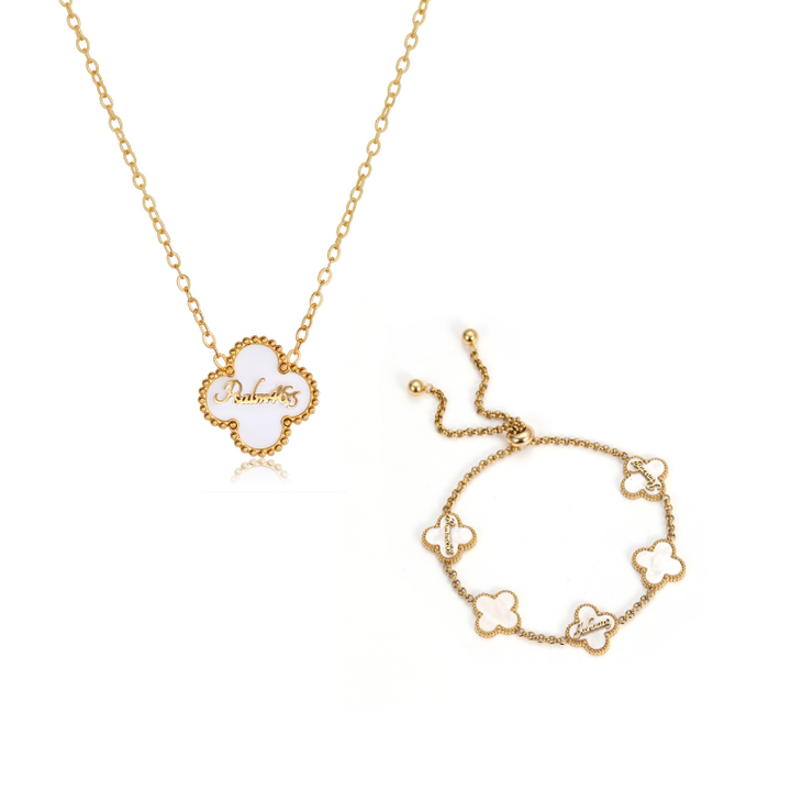 Clover Neckace and Clover Bracelet Bundle (Gold)