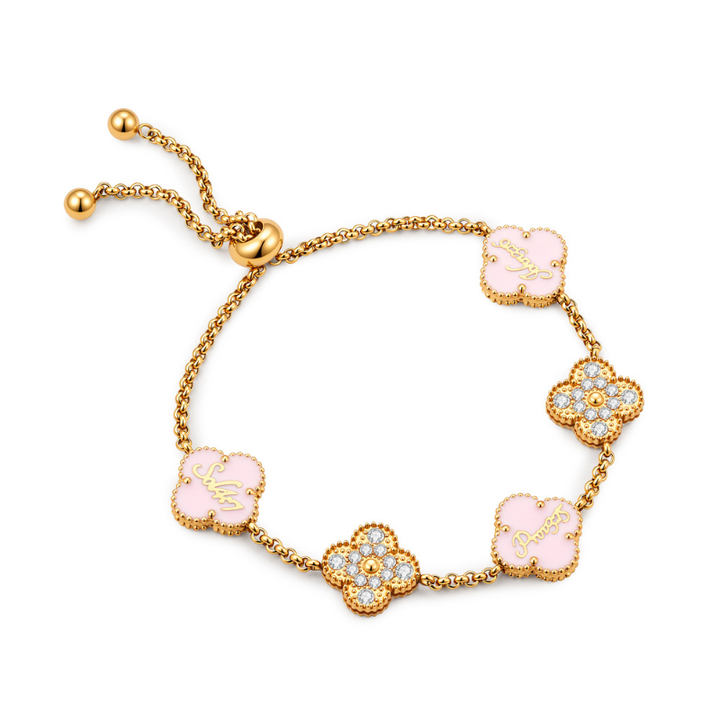 Gold Clover Pink Clover Bible Verse Valentine Bracelet for women#finish_pink