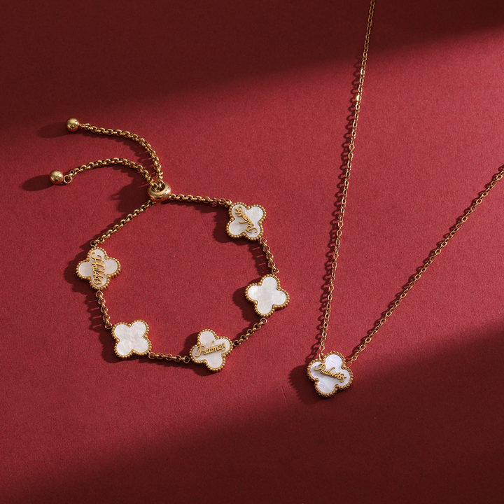 Clover Neckace and Clover Bracelet Bundle (Gold)