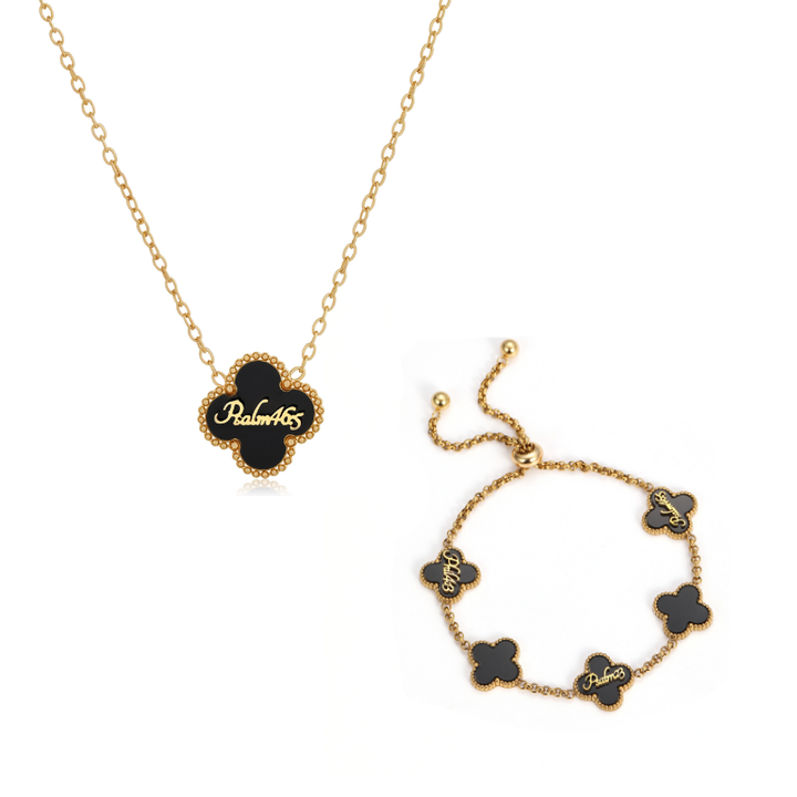 Clover Neckace and Clover Bracelet Bundle (Gold)