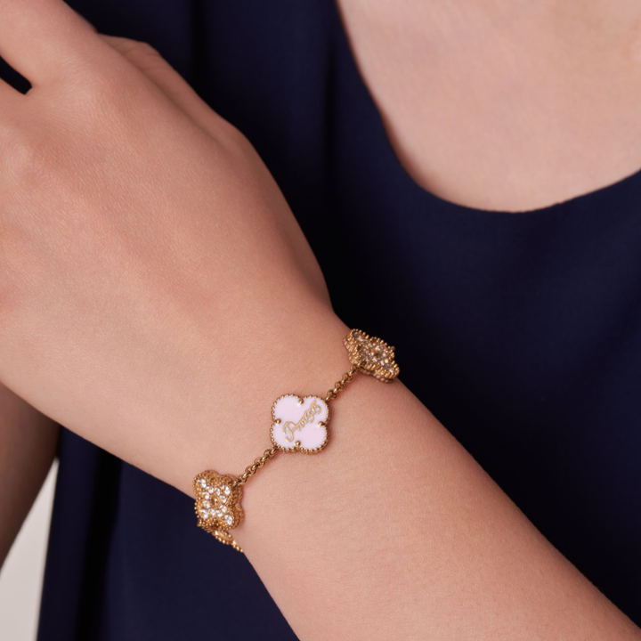 Gold Clover Pink Clover Bible Verse Valentine Bracelet for women#finish_pink