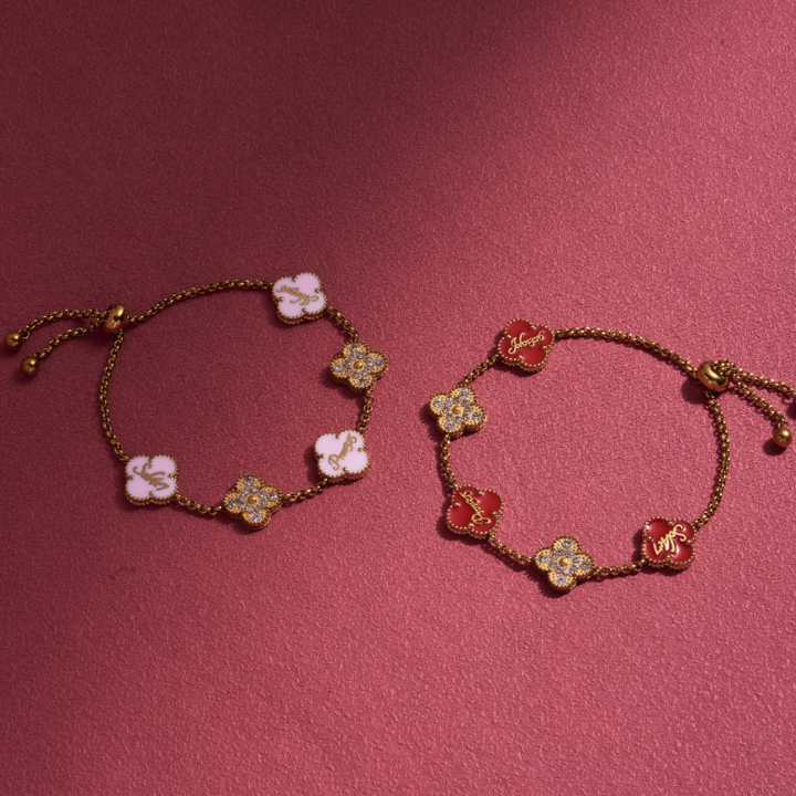 Gold Clover Pink Clover Bible Verse Valentine Bracelet for women#finish_pink