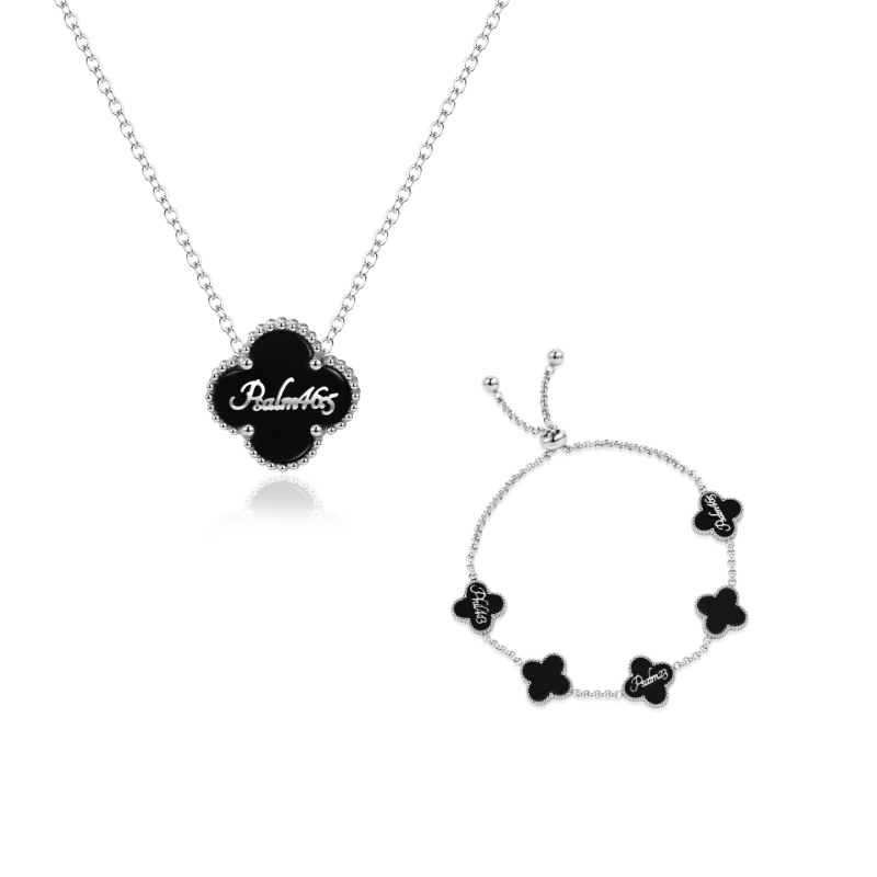 Clover Neckace and Clover Bracelet Bundle (Silver)