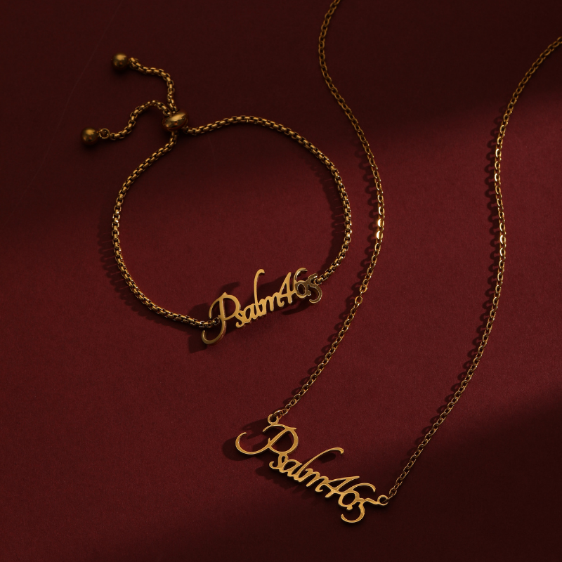 Name Necklace and Name Bracelet Bundle (Gold)