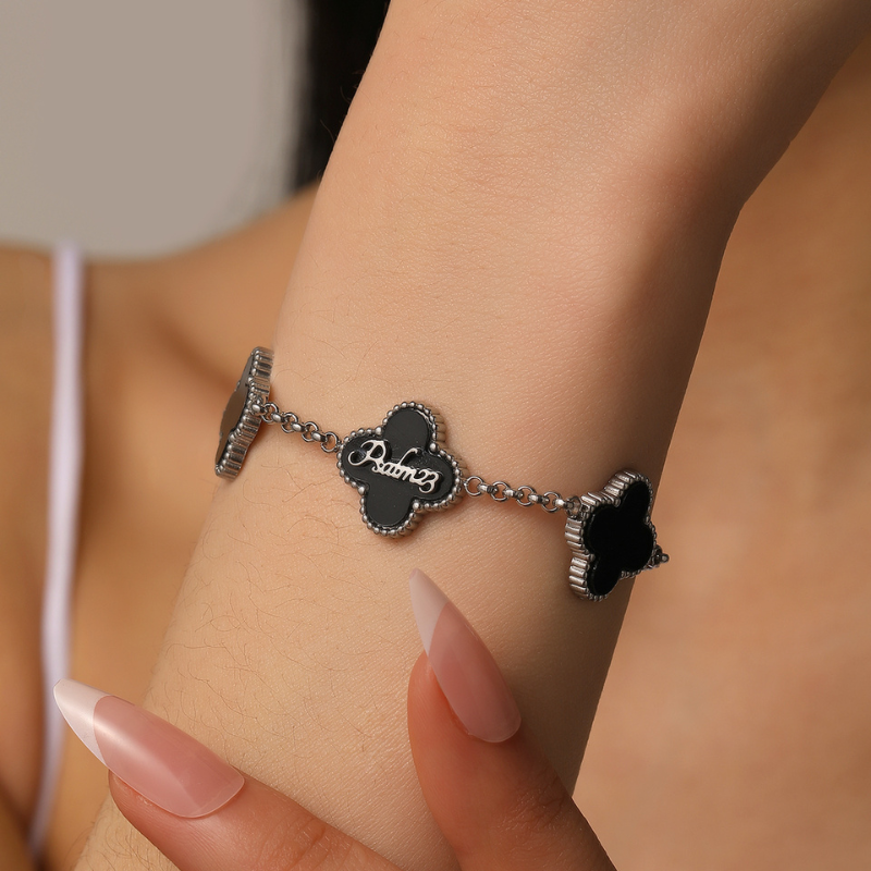 Clover Neckace and Clover Bracelet Bundle (Silver)