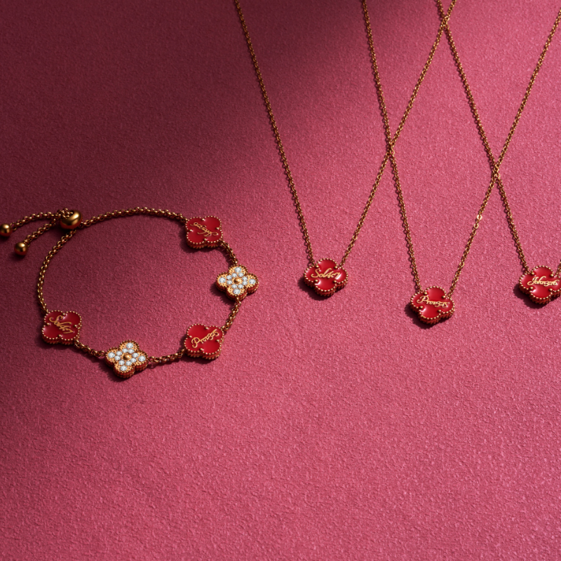 Gold Clover Red Clover Bible Verse Valentine Bracelet for women#finish_red