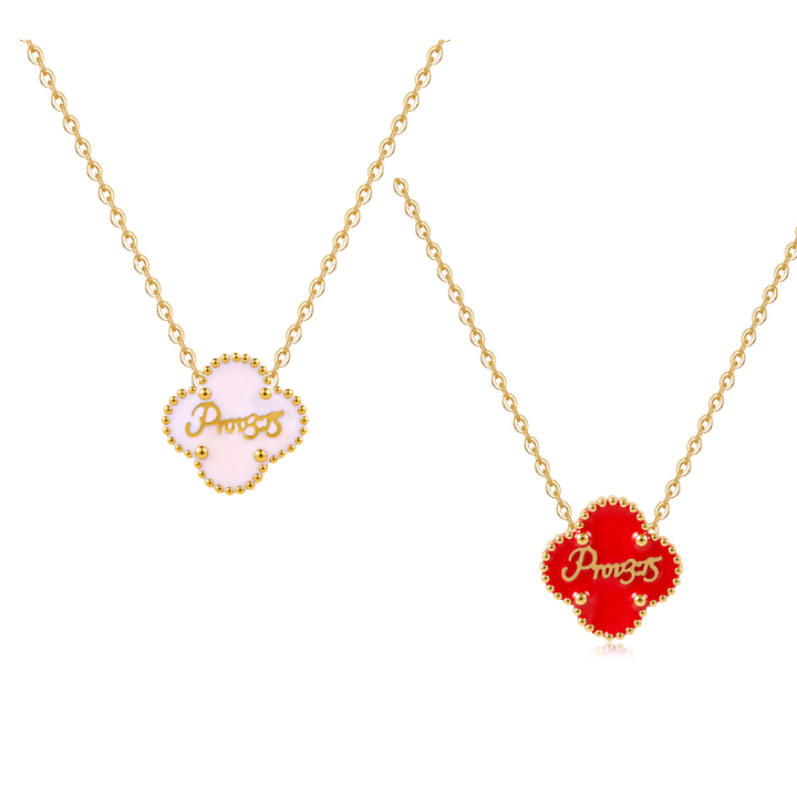 Valentine Pink and Red Clover Necklaces Bundle (Gold) - Limited Edition
