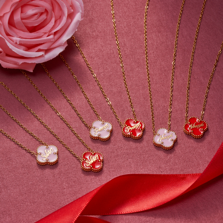 Valentine Pink and Red Clover Necklaces Bundle (Gold) - Limited Edition