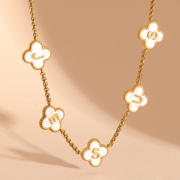 Gold Clover White Jesus Name Necklace 18k PVD gold Christian necklace for women#finish_white